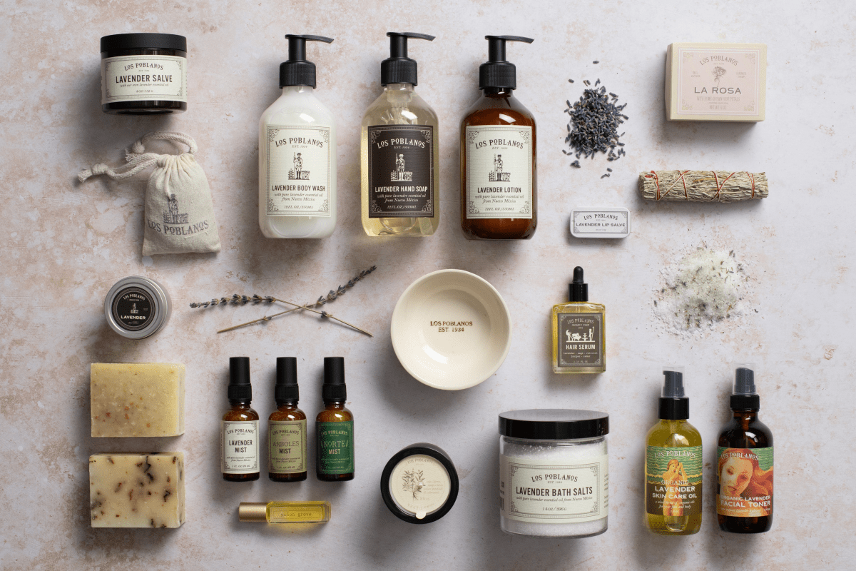 Collection of natural skincare and wellness products on a light background