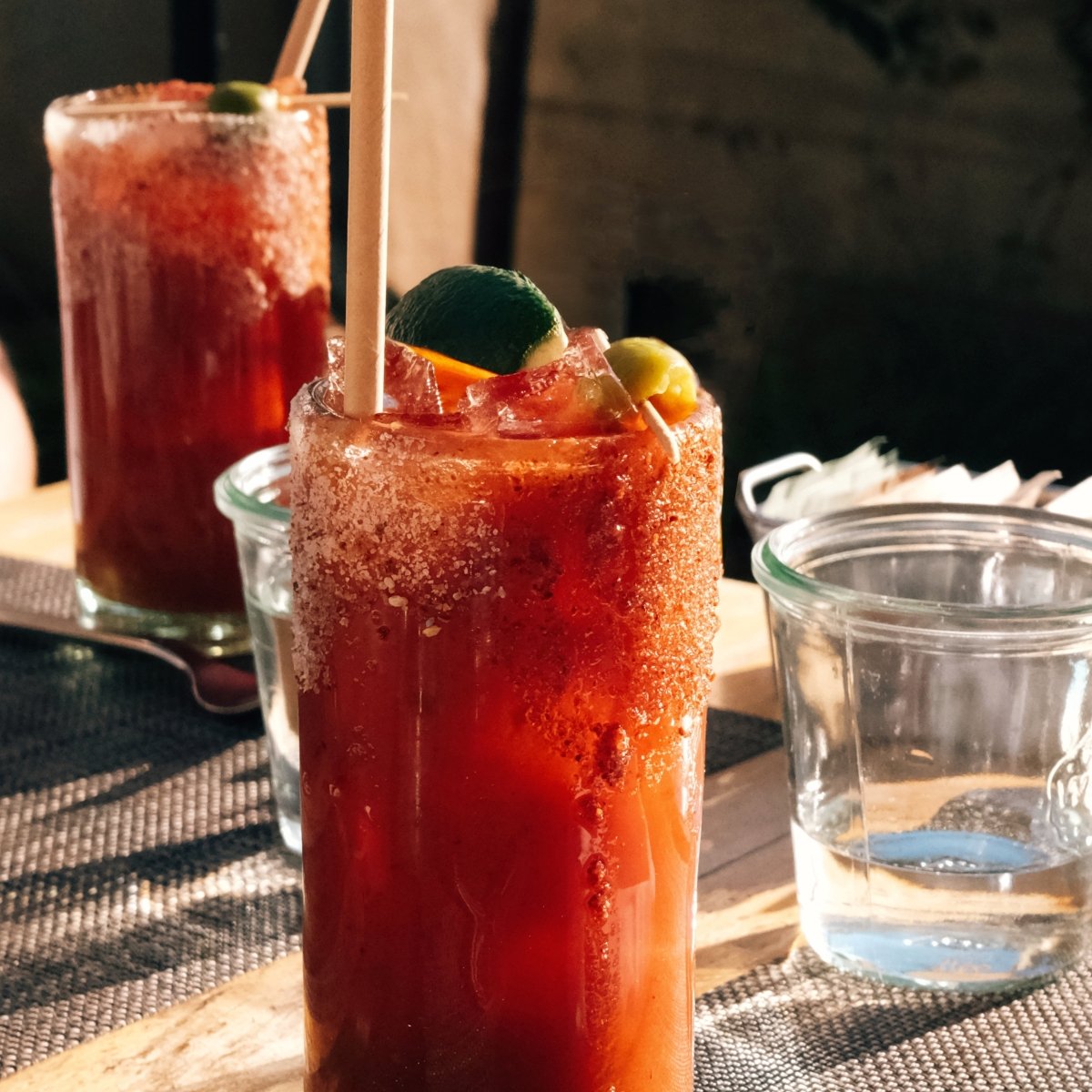 bloody mary cocktail on patio