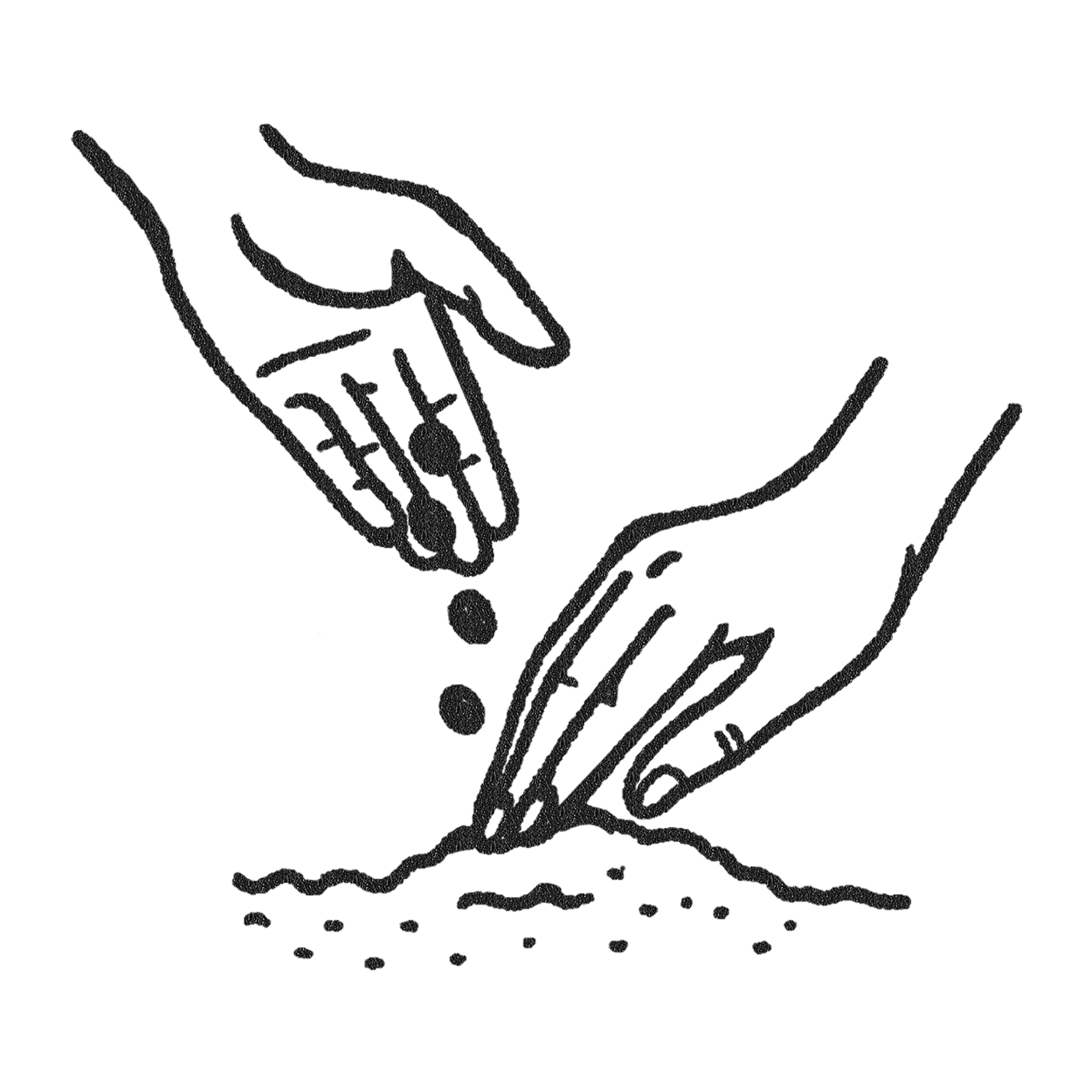 Illustration of hands planting seeds into soil