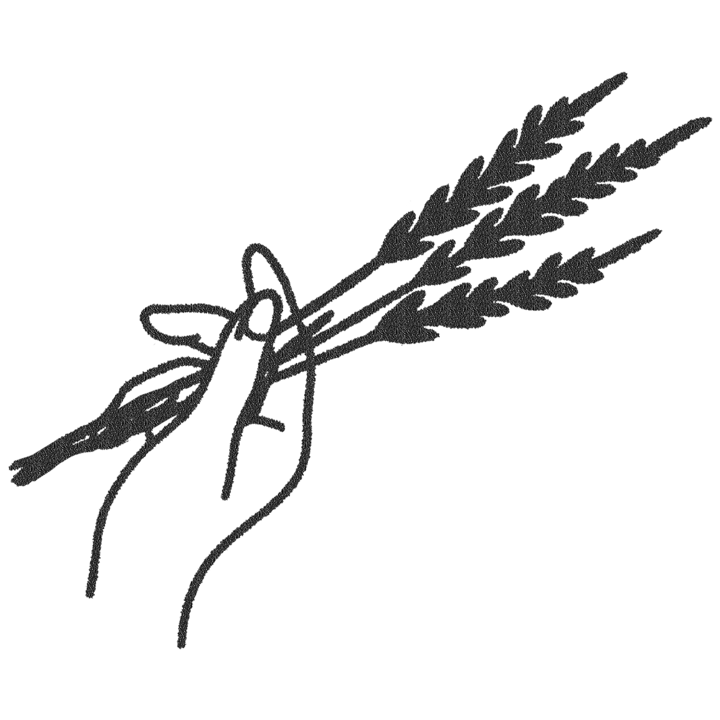 Black and white illustration of a hand holding a bundle of lavender.