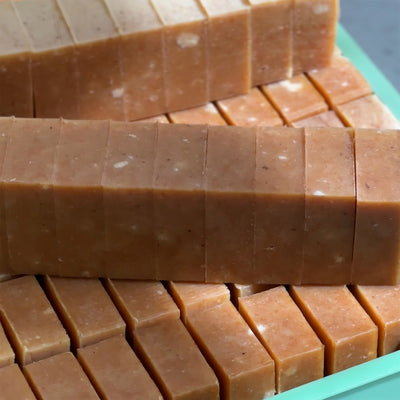 hand made bar soap cut and sorted